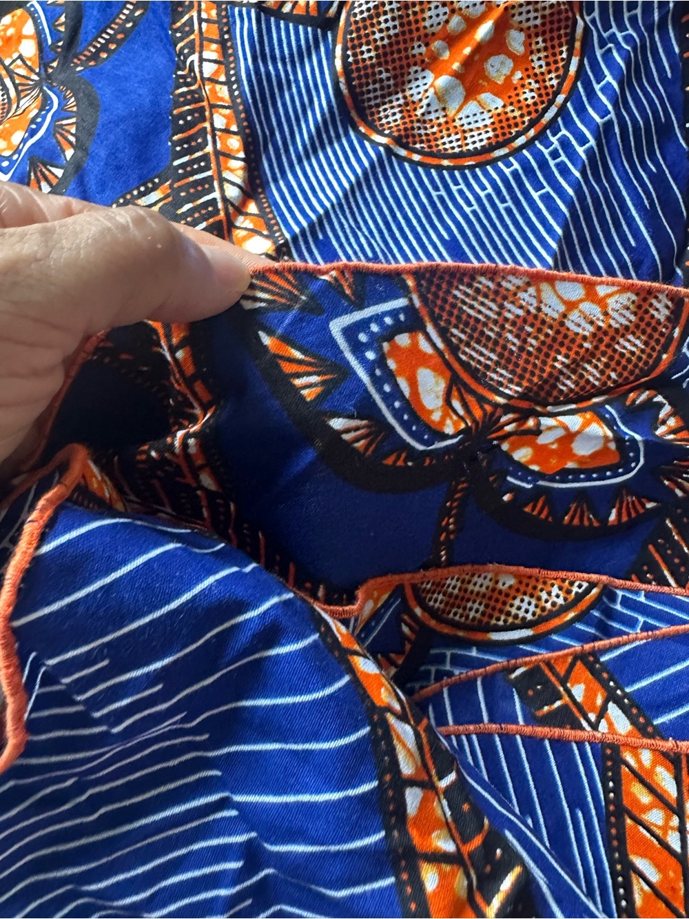 5 - Blue & Orange Ankara Print Cocktail Table Cover - 132” Round - Picture 6 of 6